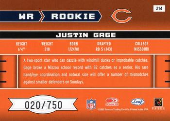 2003 Leaf Rookies & Stars - Rookie Autographs #214 Justin Gage Back