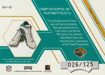 2003 Playoff Absolute Memorabilia - Boss Hoggs Shoe #BH-8 Fred Taylor Back