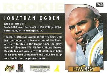1996 Score #240 Jonathan Ogden Back