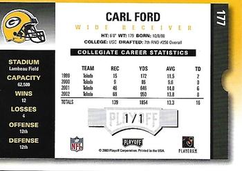 2003 Playoff Contenders - Championship Ticket #177 Carl Ford Back