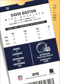 2003 Playoff Contenders - Playoff Ticket #53 David Boston Back