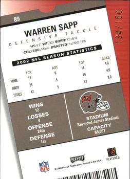 2003 Playoff Contenders - Playoff Ticket #89 Warren Sapp Back