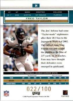 2003 Playoff Honors - O's #34 Fred Taylor Back