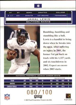 2003 Playoff Honors - O's #40 Jamal Lewis Back