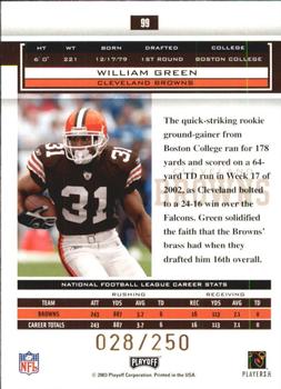 2003 Playoff Honors - X's #99 William Green Back