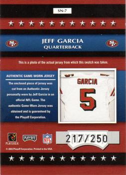 2003 Playoff Prestige - Stars of the NFL Jerseys #SN-7 Jeff Garcia Back