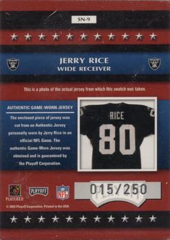 2003 Playoff Prestige - Stars of the NFL Jerseys #SN-9 Jerry Rice Back