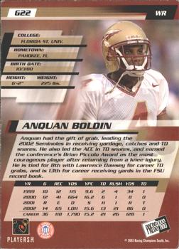 2003 Press Pass - Gold Zone #G22 Anquan Boldin Back