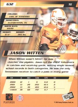 2003 Press Pass - Gold Zone #G32 Jason Witten Back