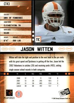 2003 Press Pass JE - Tin #CT43 Jason Witten Back