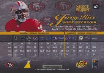 1996 Select Certified #62 Jerry Rice Back