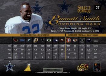 1996 Select Certified #27 Emmitt Smith Back