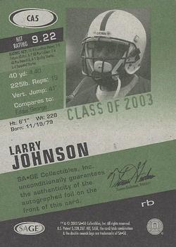 2003 SAGE HIT - Class of 2003 Autographs #CA5 Larry Johnson Back