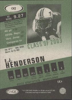 2003 SAGE HIT - Class of 2003 Emerald #C42 E.J. Henderson Back