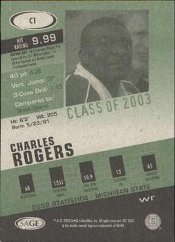 2003 SAGE HIT - Class of 2003 Silver #C1 Charles Rogers Back
