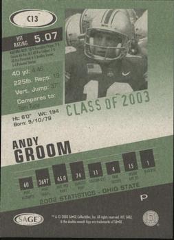 2003 SAGE HIT - Class of 2003 Silver #C13 Andy Groom Back