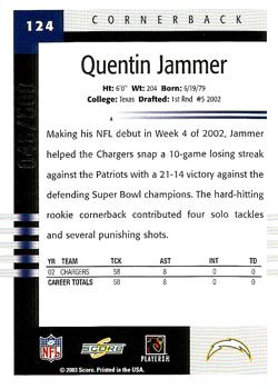 2003 Score - Scorecard #124 Quentin Jammer Back