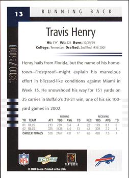 2003 Score - Scorecard #13 Travis Henry Back