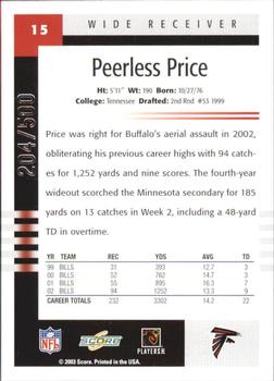2003 Score - Scorecard #15 Peerless Price Back