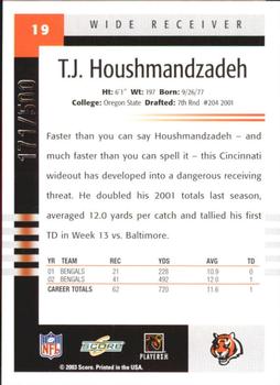 2003 Score - Scorecard #19 T.J. Houshmandzadeh Back
