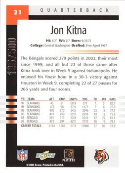 2003 Score - Scorecard #21 Jon Kitna Back