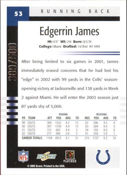 2003 Score - Scorecard #53 Edgerrin James Back