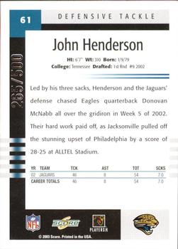 2003 Score - Scorecard #61 John Henderson Back