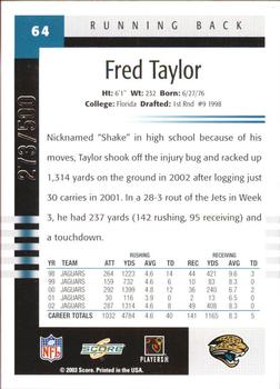 2003 Score - Scorecard #64 Fred Taylor Back
