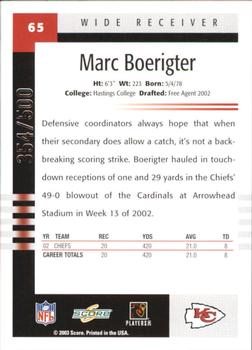 2003 Score - Scorecard #65 Marc Boerigter Back