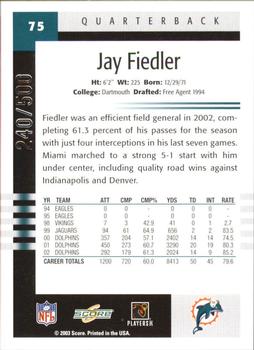 2003 Score - Scorecard #75 Jay Fiedler Back