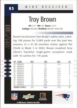 2003 Score - Scorecard #83 Troy Brown Back