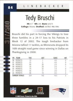 2003 Score - Scorecard #84 Tedy Bruschi Back