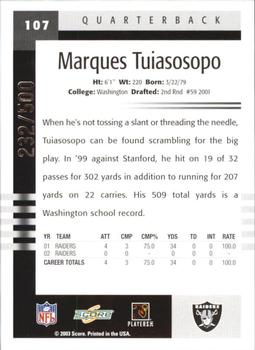 2003 Score - Scorecard #107 Marques Tuiasosopo Back