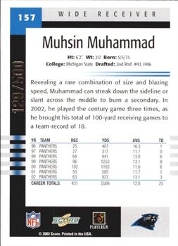 2003 Score - Scorecard #157 Muhsin Muhammad Back
