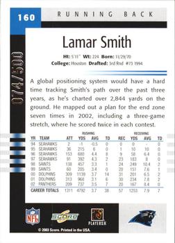 2003 Score - Scorecard #160 Lamar Smith Back