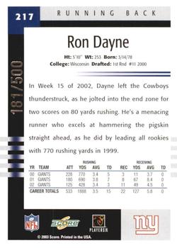 2003 Score - Scorecard #217 Ron Dayne Back