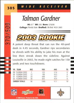 2003 Score - Scorecard #305 Talman Gardner Back