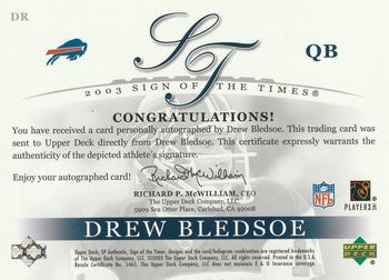 2003 SP Authentic - Sign of the Times #DR Drew Bledsoe Back