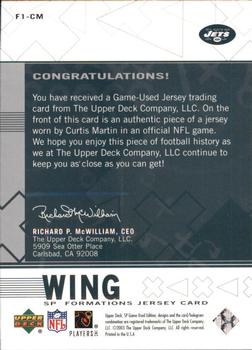 2003 SP Game Used - Formations Wing #F1-CM Curtis Martin Back
