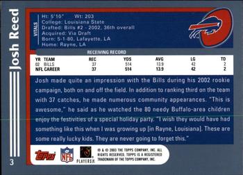 2003 Topps - Topps Collection #3 Josh Reed Back