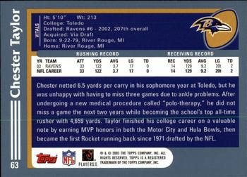 2003 Topps - Topps Collection #63 Chester Taylor Back