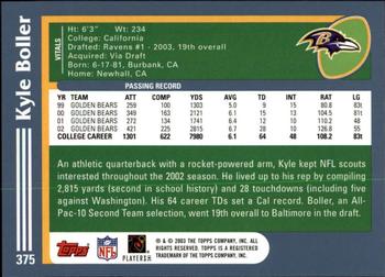 2003 Topps - Topps Collection #375 Kyle Boller Back