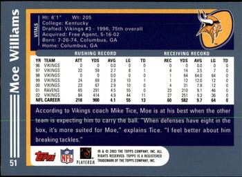 2003 Topps 1st Edition #51 Moe Williams Back