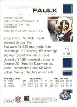 2002 Topps Pro Bowl Card Show #11 Marshall Faulk Back