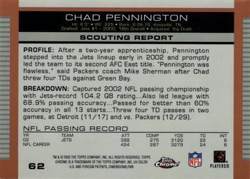 2003 Topps Draft Picks & Prospects - Chrome #62 Chad Pennington Back
