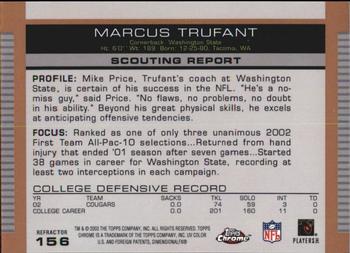 2003 Topps Draft Picks & Prospects - Chrome Gold Refractors #156 Marcus Trufant Back
