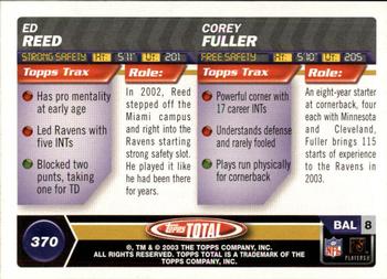 2003 Topps Total - Silver #370 Corey Fuller / Ed Reed Back