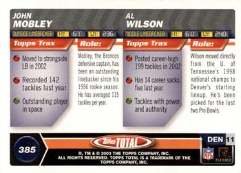 2003 Topps Total - Silver #385 Al Wilson / John Mobley Back