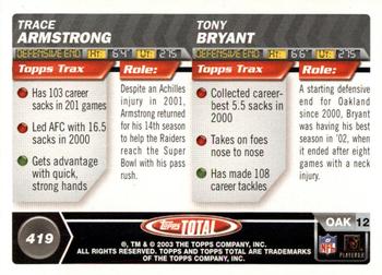 2003 Topps Total - Silver #419 Tony Bryant / Trace Armstrong Back
