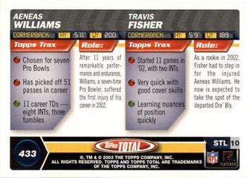 2003 Topps Total - Silver #433 Aeneas Williams / Travis Fisher Back